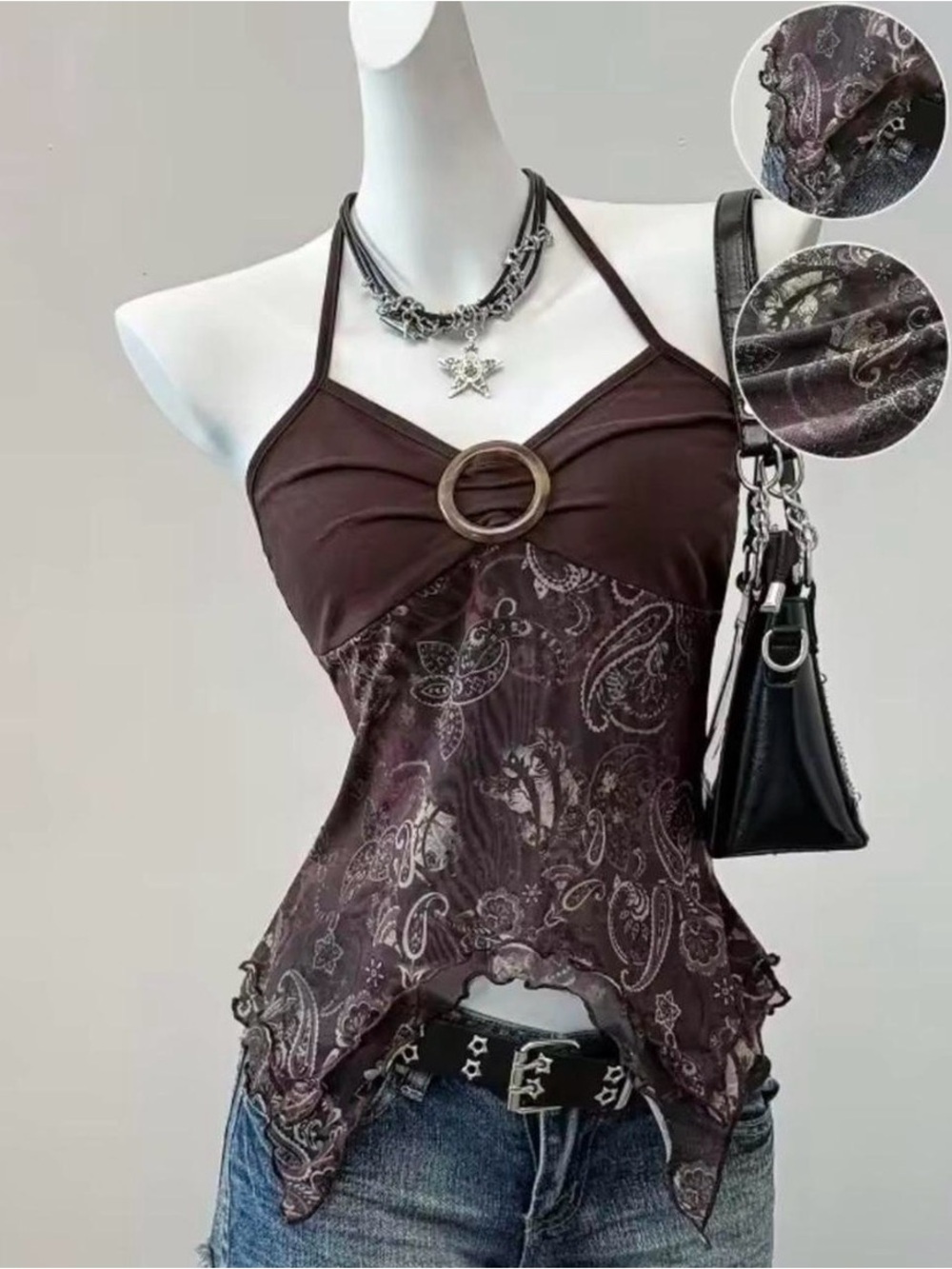 Halter Tank Top with Ring Accent